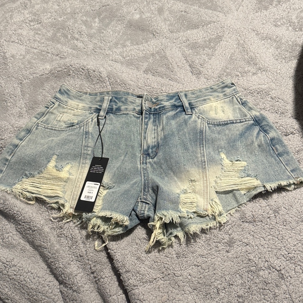 Fashion Nova Light Blue Distressed Jean Shorts